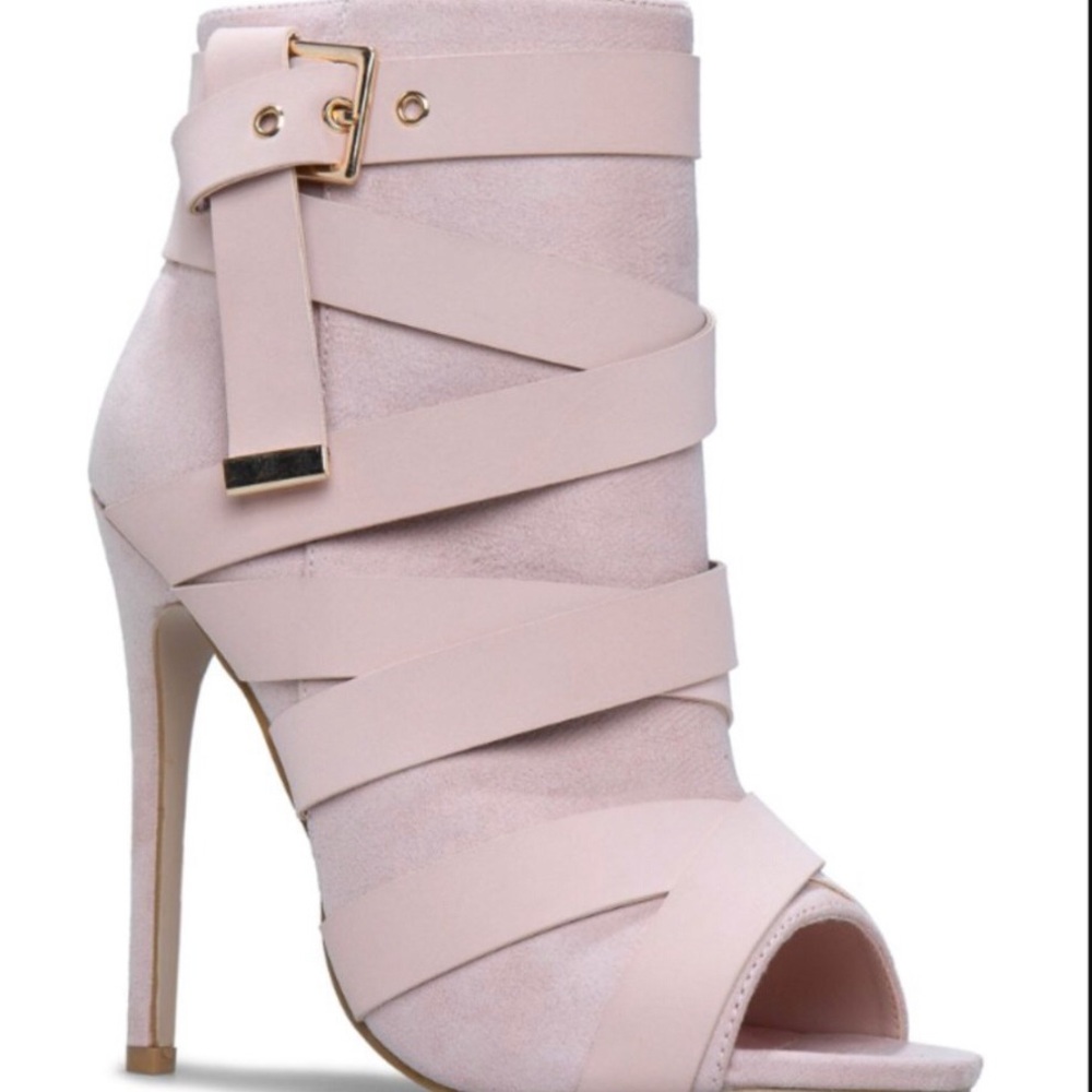 ShoeDazzle Pink Strappy Heeled Ankle Boots